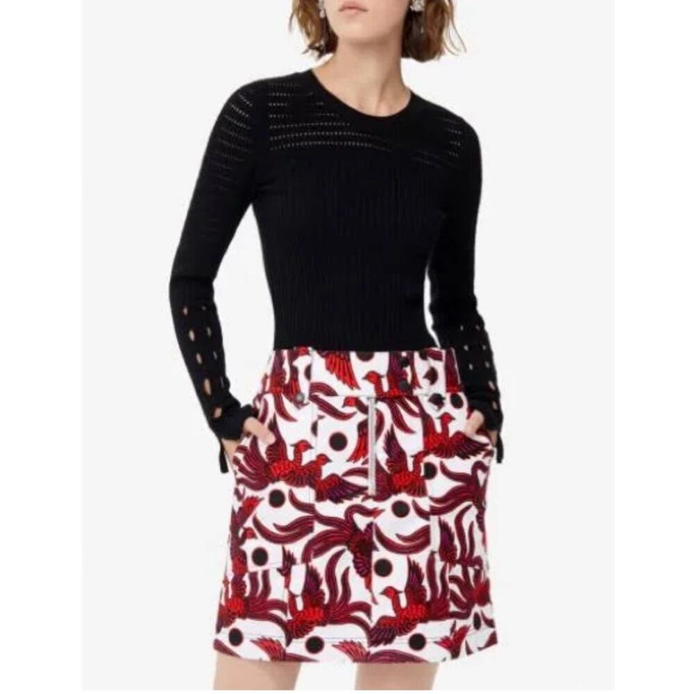 KENZO Flying Phoenix Structured Mini Skirt Cotton Red White Sz 4‎ New MSRP$370